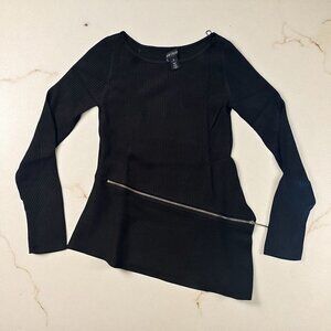 WHITE HOUSE BLACK MARKET WHBM Black Long Sleeve Asymmetrical Trim Blouse Sz XS